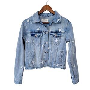 Star Embroidered Denim Jacket Cropped Light Wash Western Y2K Small cottagecore